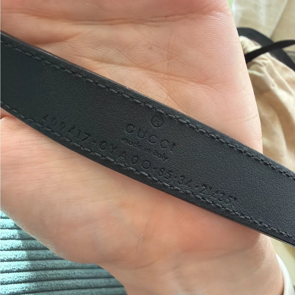 Gucci Marmont GG Thin Black Leather Belt Gold Buckle Size 85/34 - Picture 2 of 6